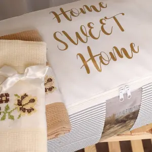 Wasbaar Katoen Home Sweet Home Geschreven Grijze Toplijn Gouden Lettertype Organizer Opbergtas 21x28x52cm D61a